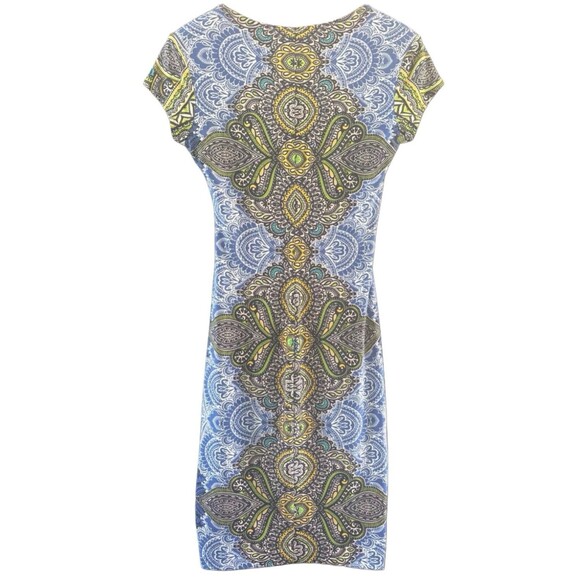 Cache Faux Wrap Dress Women's Small Blue Paisley  V-Neck Short Sleeves Front Tie - Picture 2 of 7
